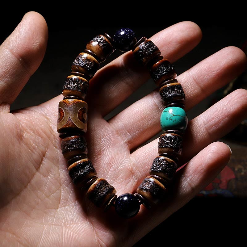 KarmaRipple's Tibetan Yak Bone Dzi Bead Turquoise Keep Away Evil Spirits Bracelet p1