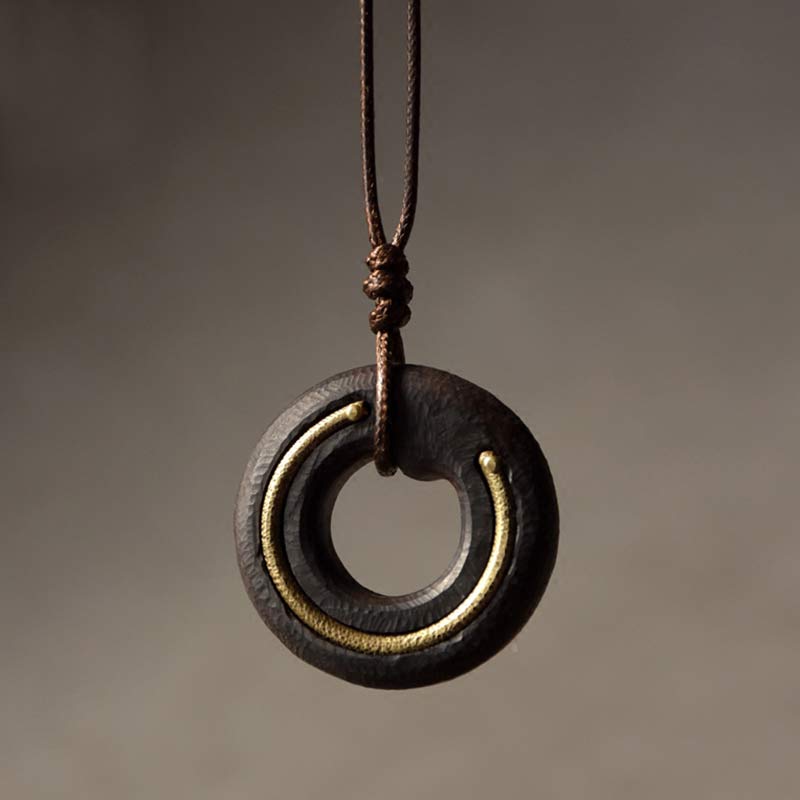 KarmaRipple's Zen Circle Ebony Wood Peace Calm Pendant Necklace p1