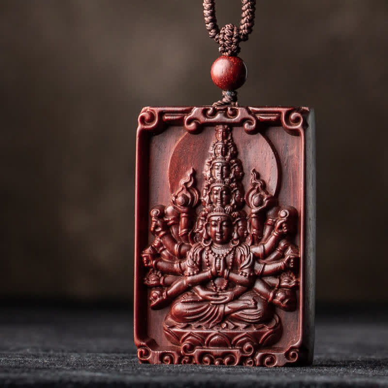 KarmaRipple's Chinese Zodiac Natal Buddha Small Leaf Red Sandalwood Protection Pendant Necklace p1