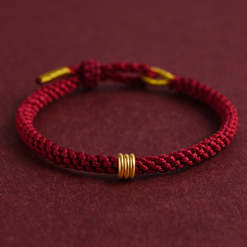 KarmaRipple's 999 Gold Triple Ring Design Handmade Connection Woven Rope Bracelet p1