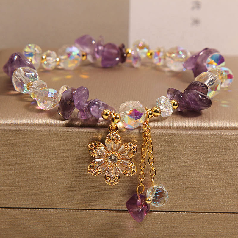 KarmaRipple's Amethyst Citrine Ivory Gemstone Zircon Flower Spiritual Balancing Bracelet p1