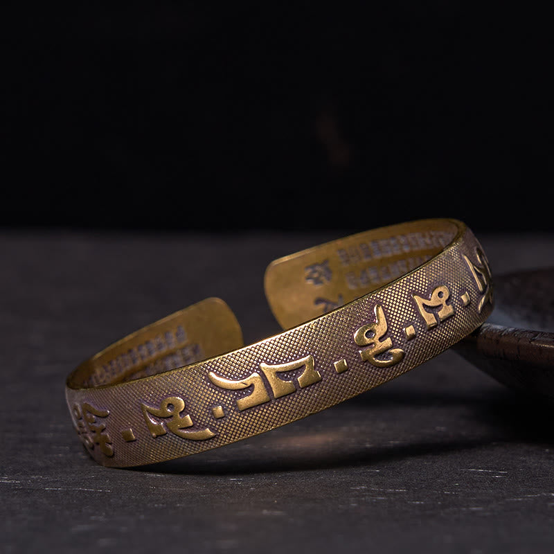 KarmaRipple's Six True Words 'Om Mani Padme Hum' Heart Sutra Bronze Brass Fortune Bracelet Bangle p1