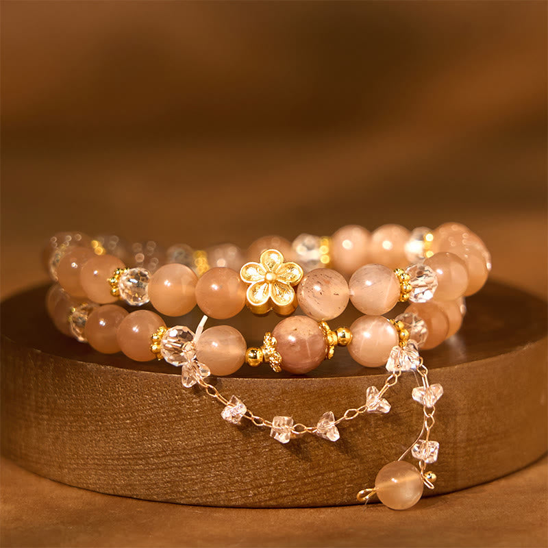 KarmaRipple's Sun Stone Gemstone Peach Blossom Wealth Double Wrap Bracelet p1