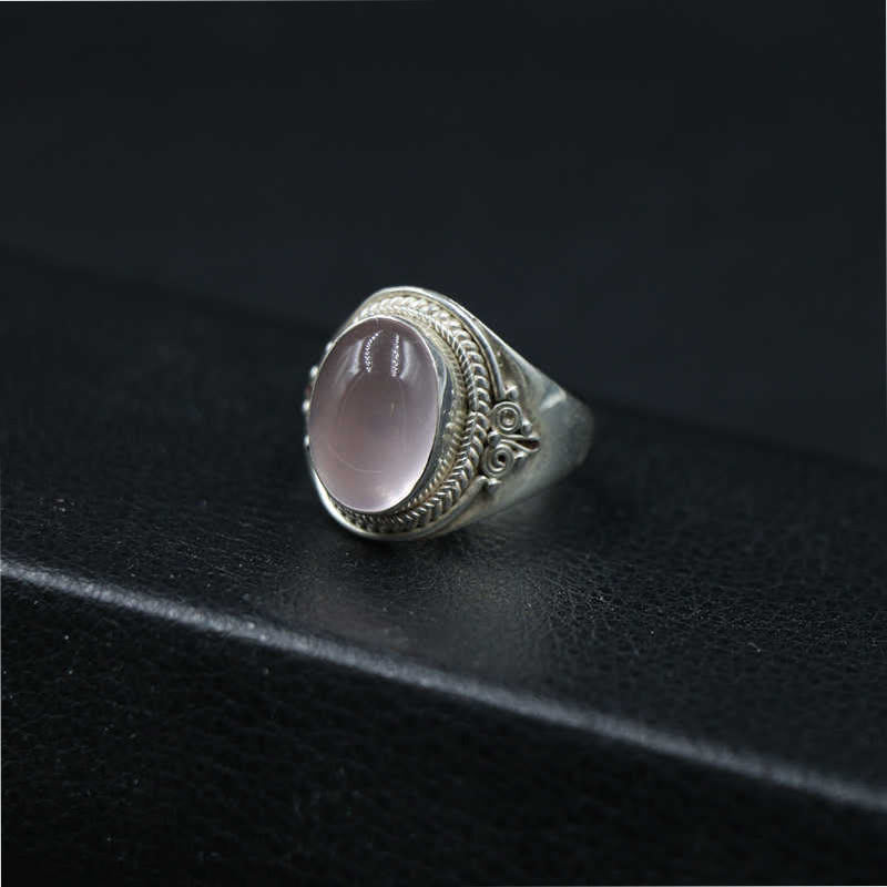 KarmaRipple's 925 Sterling Silver Handmade Authentic Rose Quartz Loving Energy Adjustable Ring p1