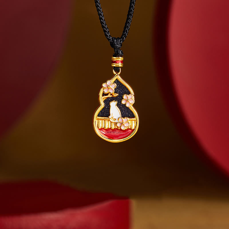 KarmaRipple's 925 Sterling Silver Peach Blossom Cat Gourd Pattern Protection Pendant Necklace p1