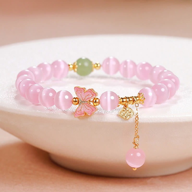 KarmaRipple's 925 Sterling Silver Cat's Eye Hetian Jade Butterfly Peace Lock Talisman Peace Bracelet p1