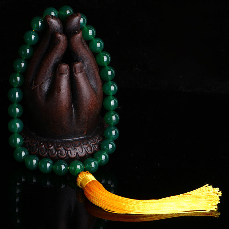 KarmaRipple's Authentic Green Agate Wrist Mala Power Tassels Pocket Mala Car Decoration p1