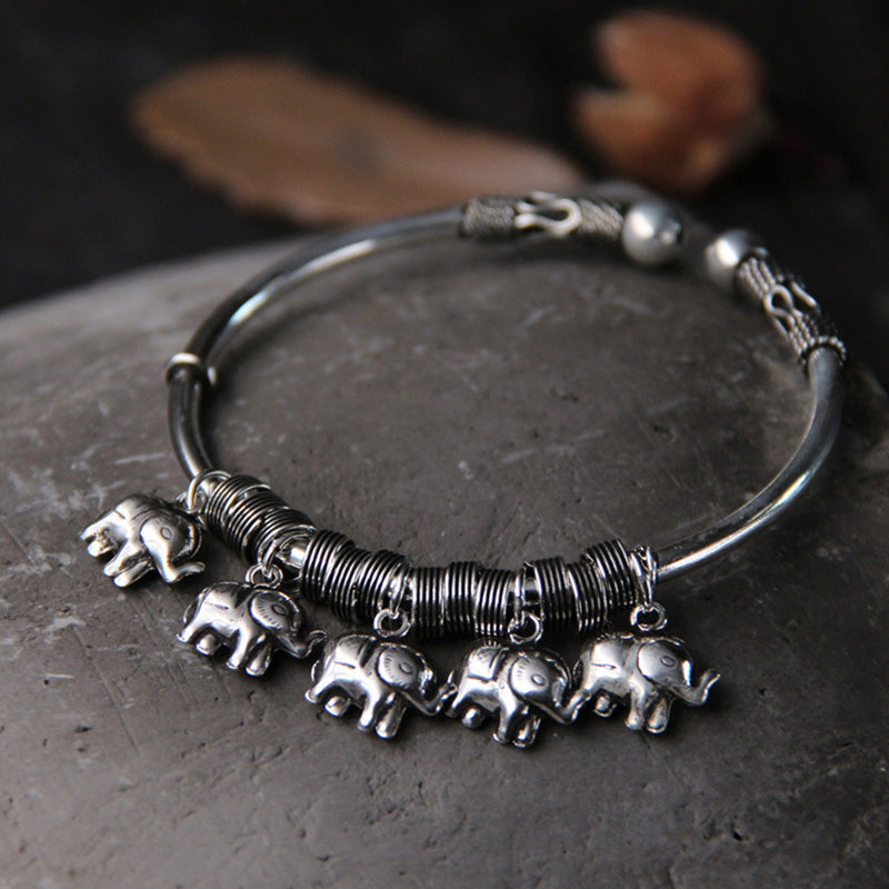 KarmaRipple's 925 Sterling Silver Elephant Strength Bracelet Bangle p1