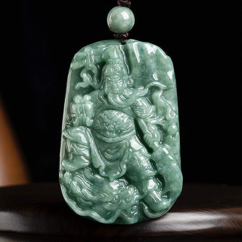 KarmaRipple's Authentic Jade Guan Gong Amulet Wealth Pendant Necklace p1