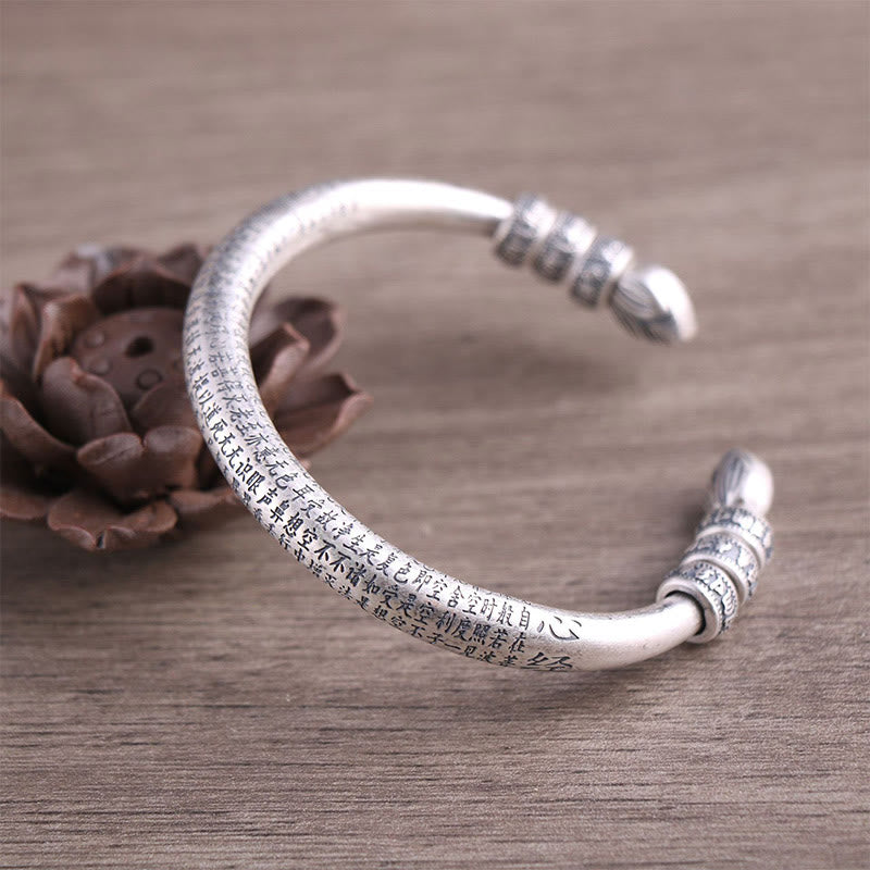 KarmaRipple's 999 Sterling Silver Heart Sutra Om Mani Padme Hum Engraved Peace Purity Bracelet Bangle p1