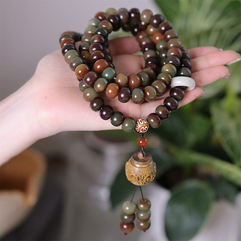 KarmaRipple's 108 Mala Beadwork Dunhuang Color Bodhi Seed Dzi Bead Keep Away Evil Spirits Bracelet p1