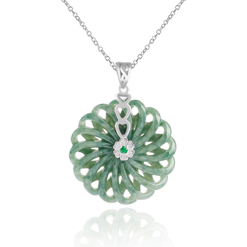 KarmaRipple's 925 Sterling Silver Authentic Round Jade Peace Buckle Abundance Pendant Necklace p1