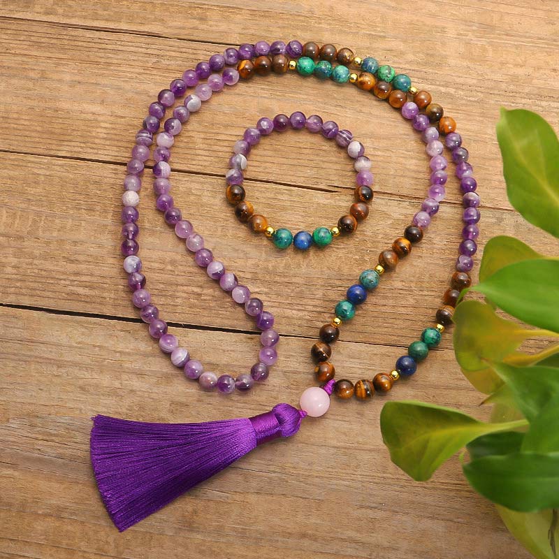 KarmaRipple's Tibetan Amethyst Purify Bracelet Mala Set p1