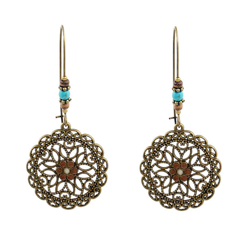 KarmaRipple's Round Flower Design Fortune Dangle Drop Earrings p1