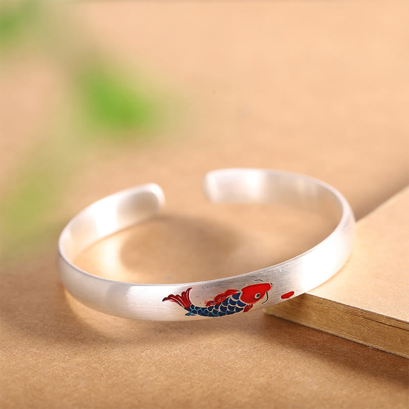 KarmaRipple's 999 Sterling Silver Koi Fish Fortune Cuff Bracelet Bangle p1