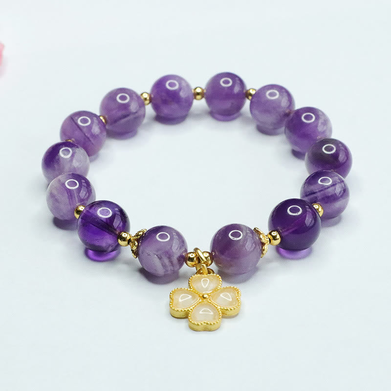 KarmaRipple's Authentic Amethyst Gemstone Inner Peace Four Leaf Clover Talisman Bracelet p1