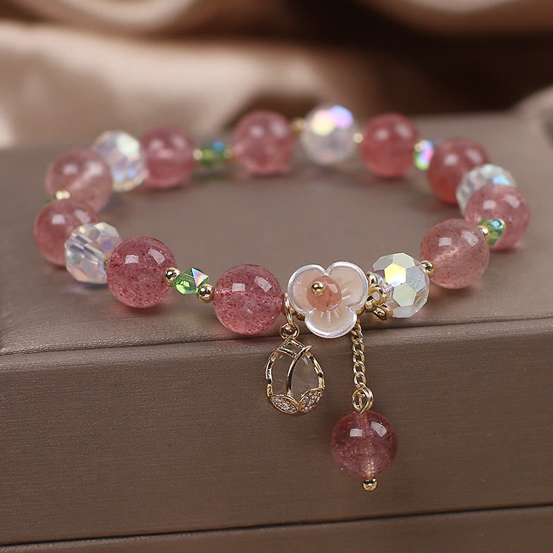 KarmaRipple's Strawberry Quartz Rutilated Quartz Fluorite Flower Balancing Bracelet p1