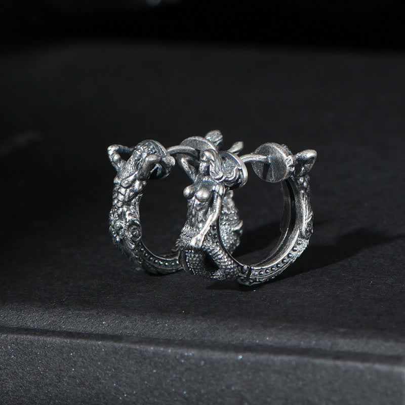 KarmaRipple's 925 Sterling Silver Dragon Hoop Pattern Protection Earrings p1