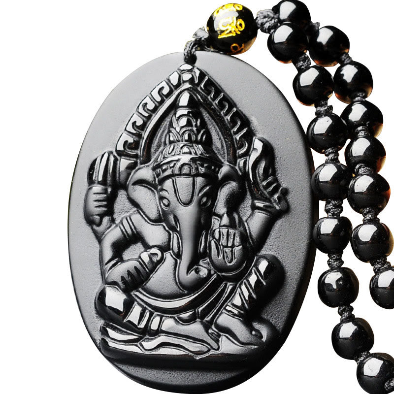 KarmaRipple's Tibetan Obsidian Ganesh Ganpati Elephant Wealth Amulet Pendant p1