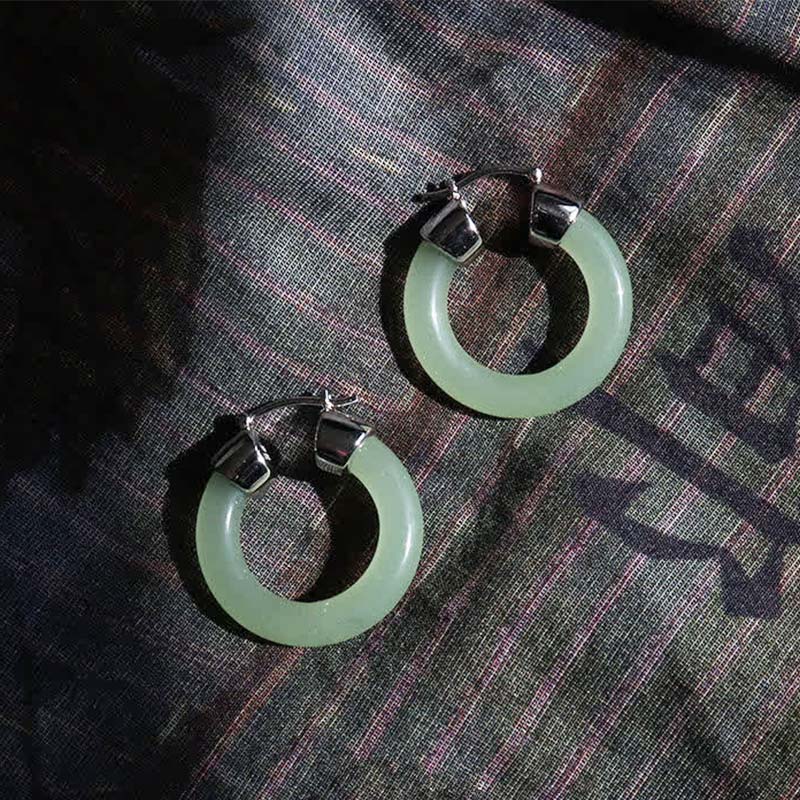 KarmaRipple's Round Jade Ivory Jade Prosperity Earrings p3