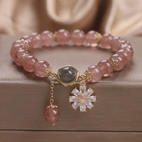 KarmaRipple's Authentic Strawberry Quartz Gemstone Daisy Flower Talisman Positive Balancing Bracelet