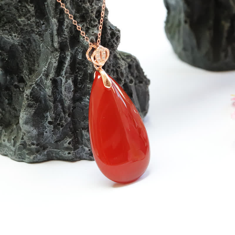 KarmaRipple's 925 Sterling Silver Waterdrop Red Agate Confidence Pendant Necklace p4