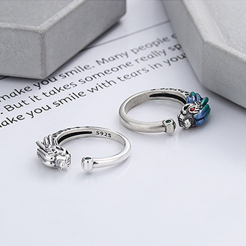 KarmaRipple's 925 Sterling Silver Year Of The Dragon Fortune Protection Adjustable Metal Ring p9