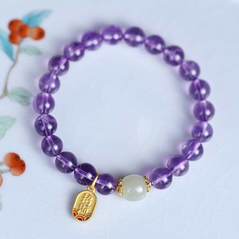 KarmaRipple's Authentic Amethyst Gemstone Hetian Jade Balancing Talisman Bracelet p2
