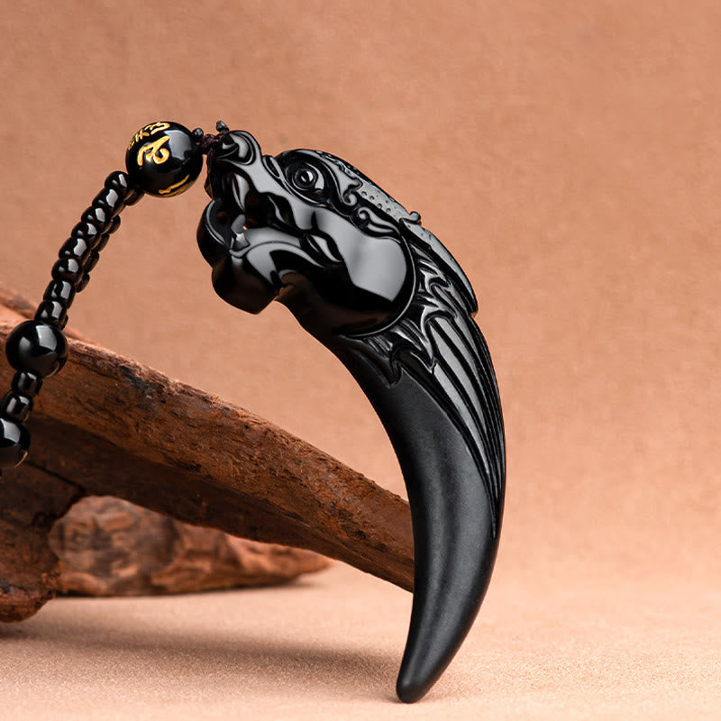 KarmaRipple's Authentic Black Jade Chinese Zodiac Dragon Tooth Pattern Protection Pendant Necklace p3