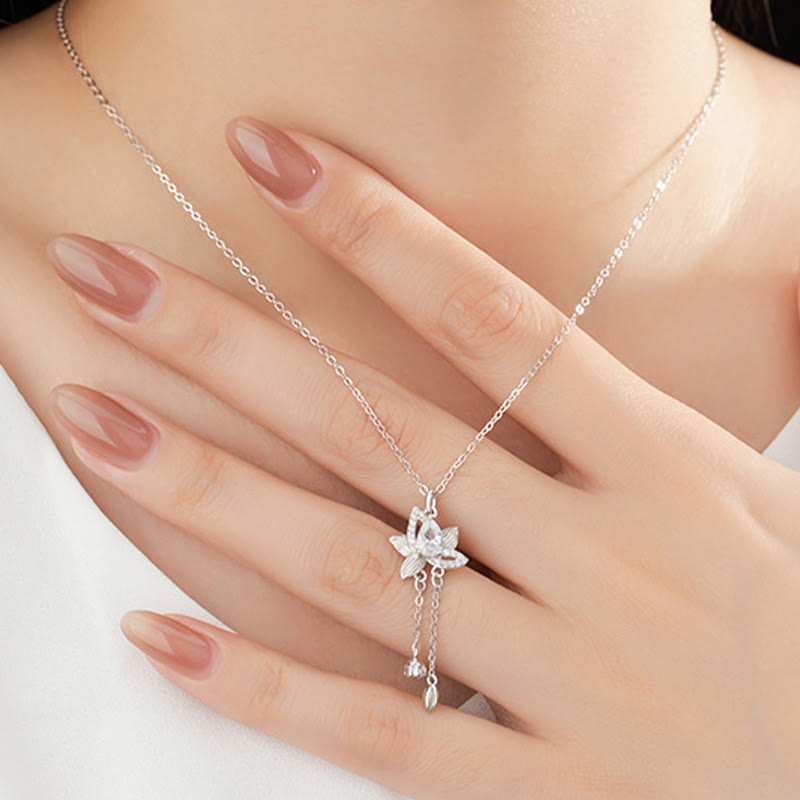 KarmaRipple's 925 Sterling Silver Lotus Zircon Enlightenment Pendant Necklace p6