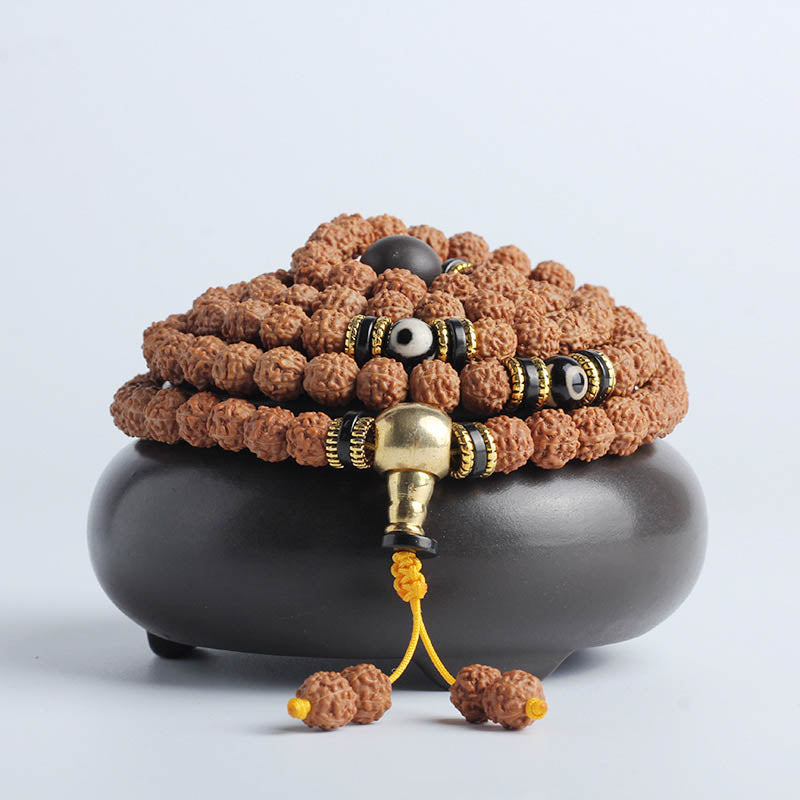 KarmaRipple's 108 Mala Beadwork Rudraksha Bodhi Seed Dzi Bead Fortune Wealth Bracelet p1