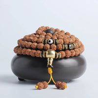KarmaRipple's 108 Mala Beadwork Rudraksha Bodhi Seed Dzi Bead Fortune Wealth Bracelet