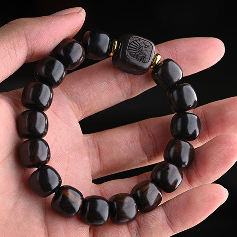 KarmaRipple's Tibetan Ebony Wood Barrel Beadwork Fortunate And Treasure Balance Bracelet p4