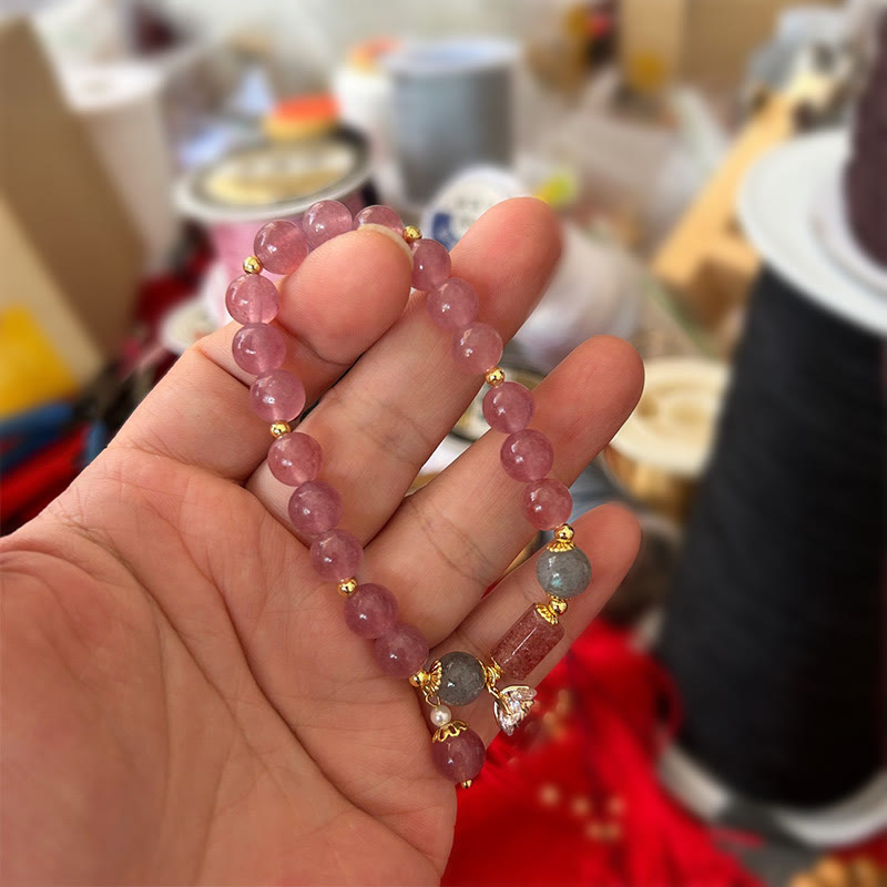 KarmaRipple's Authentic Strawberry Quartz Zircon Flower Positive Talisman Bracelet p7