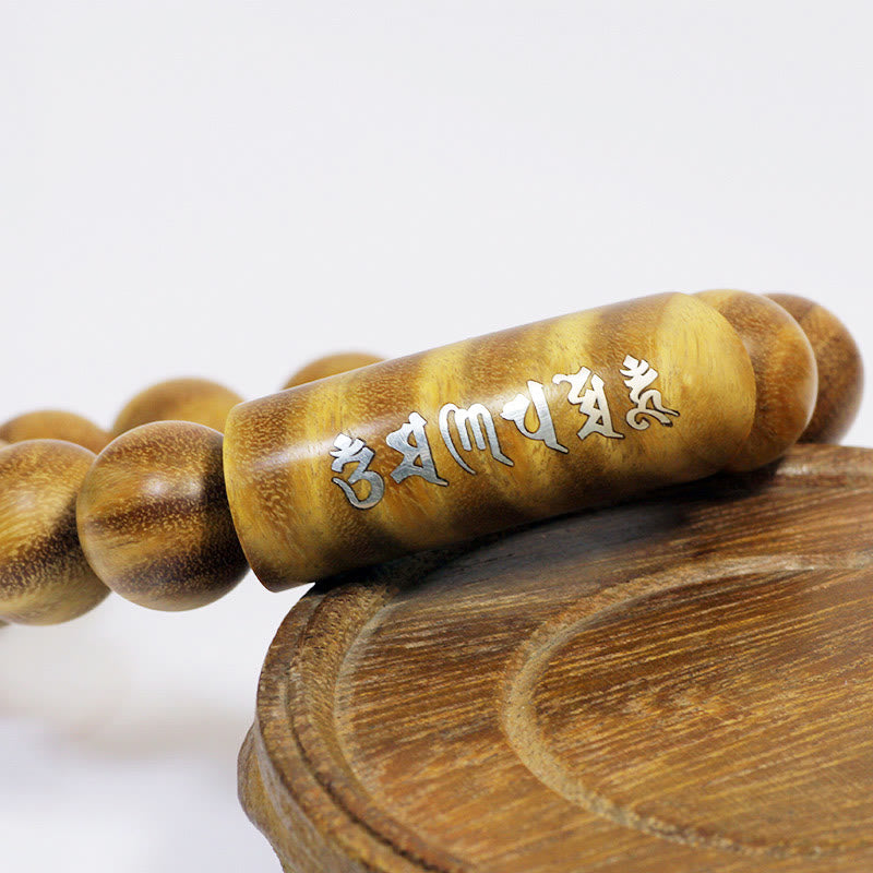 KarmaRipple's 999 Sterling Silver Green Sandalwood Om Mani Padme Hum Dragon Phoenix Dharmachakra Inlaid Peace Bracelet p6