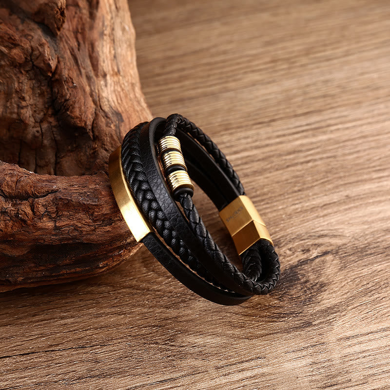 KarmaRipple's Leather Multi-Layer Titanium Steel Balance Woven Magnetic Buckle Bracelet p15