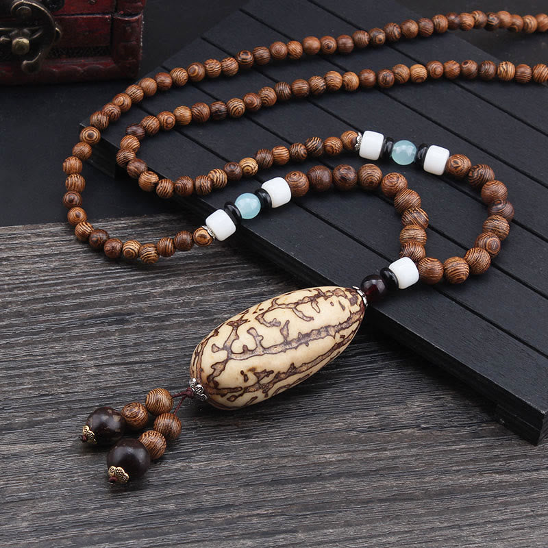 KarmaRipple's Tibetan Wenge Wood Bodhi Seed Agate Elephant Protection Pendant Necklace p11