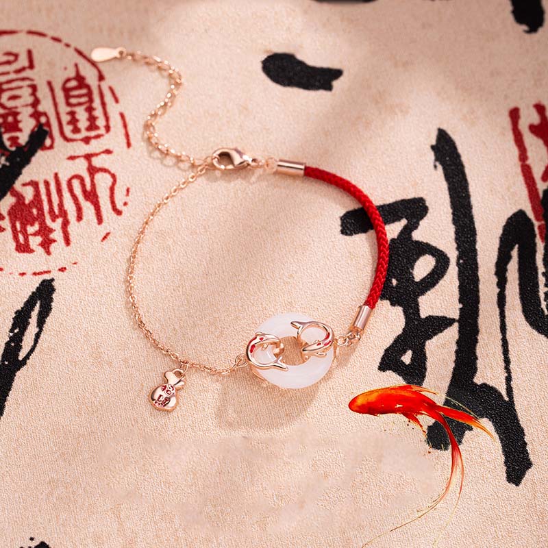 KarmaRipple's Ivory Jade Double Koi Fish Peace Buckle Attract Fortune Fortune Talisman Bracelet p15