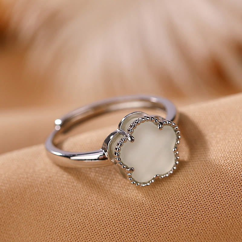 KarmaRipple's 925 Sterling Silver Plated Gold Authentic Hetian Jade Flower Fortune Pendant Necklace Ring Set p8