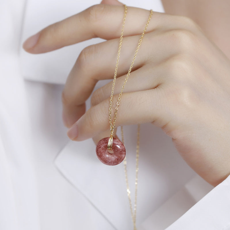 KarmaRipple's 925 Sterling Silver Strawberry Quartz Balancing Positive Pendant p4