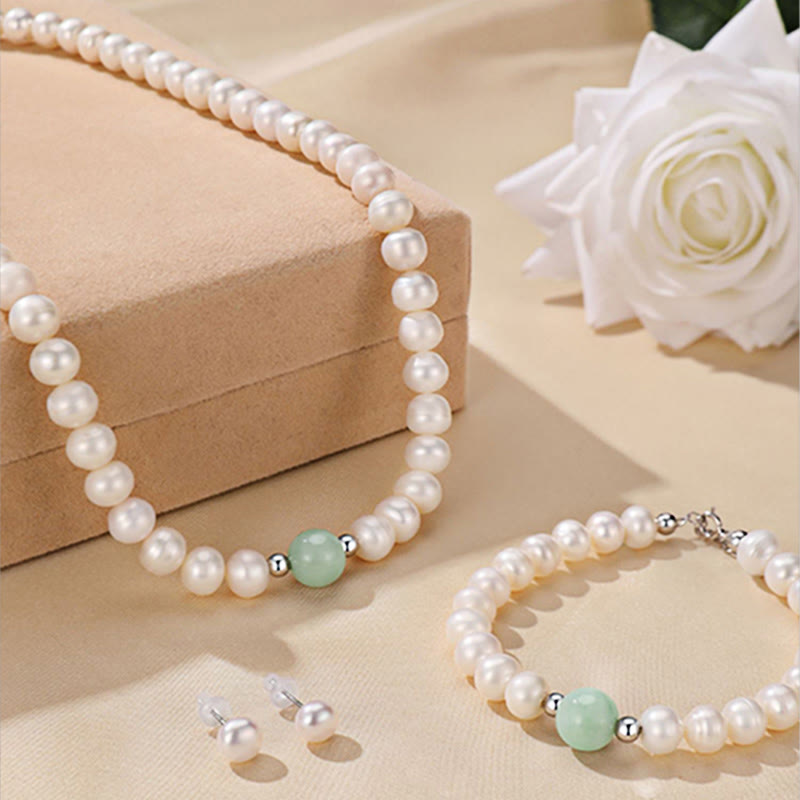 KarmaRipple's 925 Sterling Silver Authentic Pearl Jade Balancing Pendant Bracelet Earrings With Gift Box p7