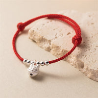 KarmaRipple's Year of the Dragon 925 Sterling Silver Handmade Dragon Carved Success Woven Red Bracelet