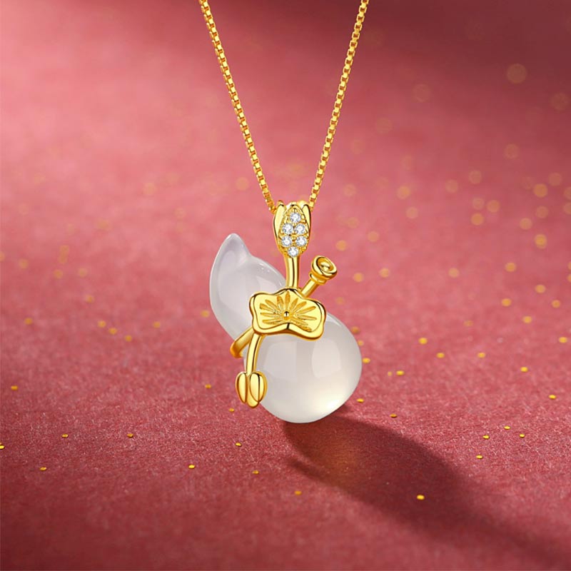 KarmaRipple's Cyan Jade Gourd Lotus Leaf Abundance Necklace Pendant p12