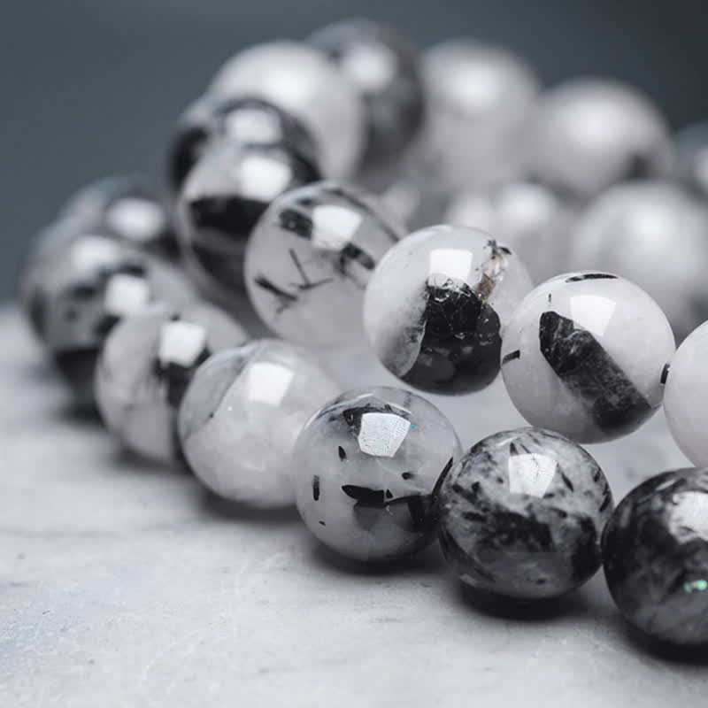 KarmaRipple's Black Rutilated Quartz Ebony Wood Ivory Gemstone Success Pair Bracelet p9