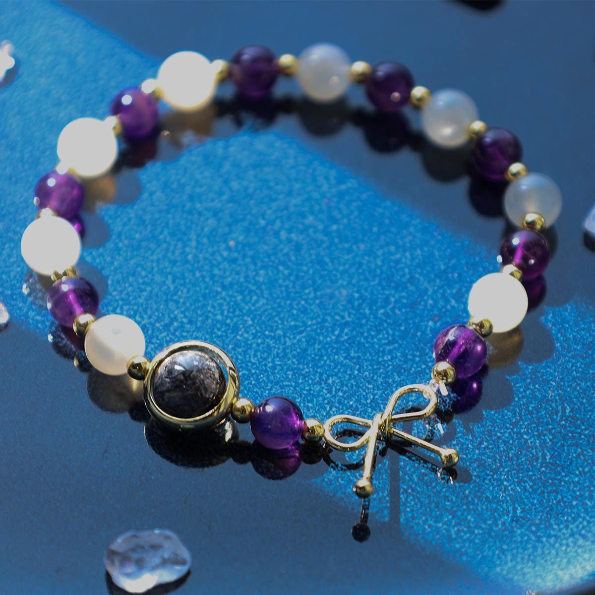 KarmaRipple's Amethyst Cat Eye Black Rutilated Quartz Spiritual Bead Bracelet p6