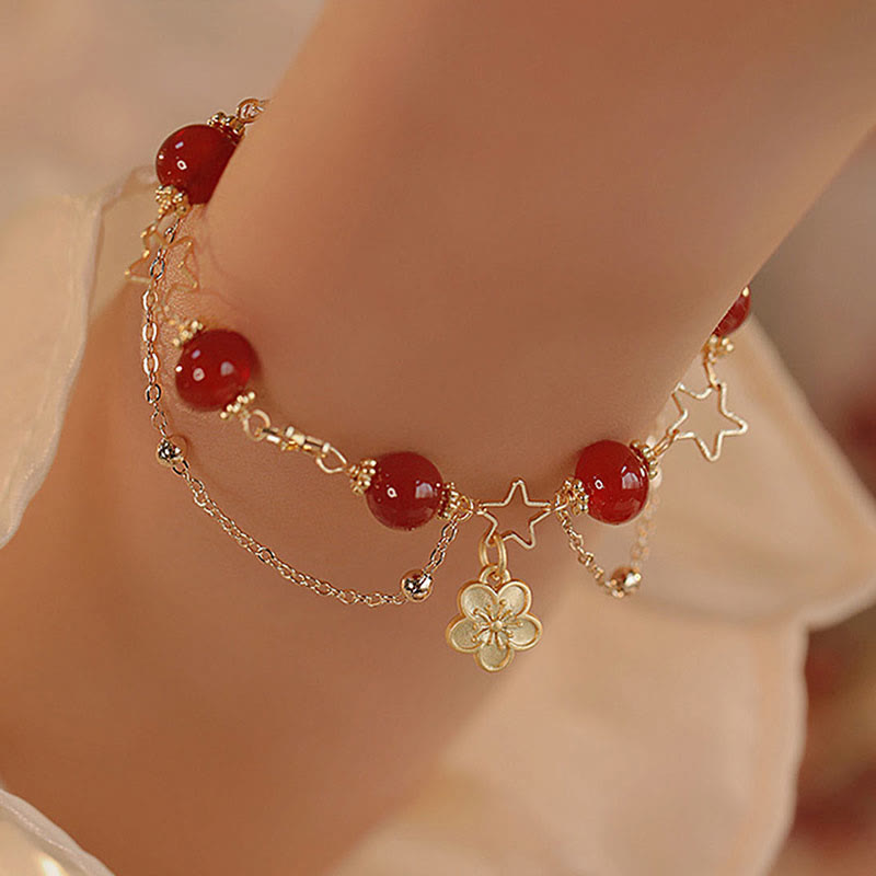 KarmaRipple's 14k Gold Plated Red Agate Star Flower Talisman Calm Bracelet p5