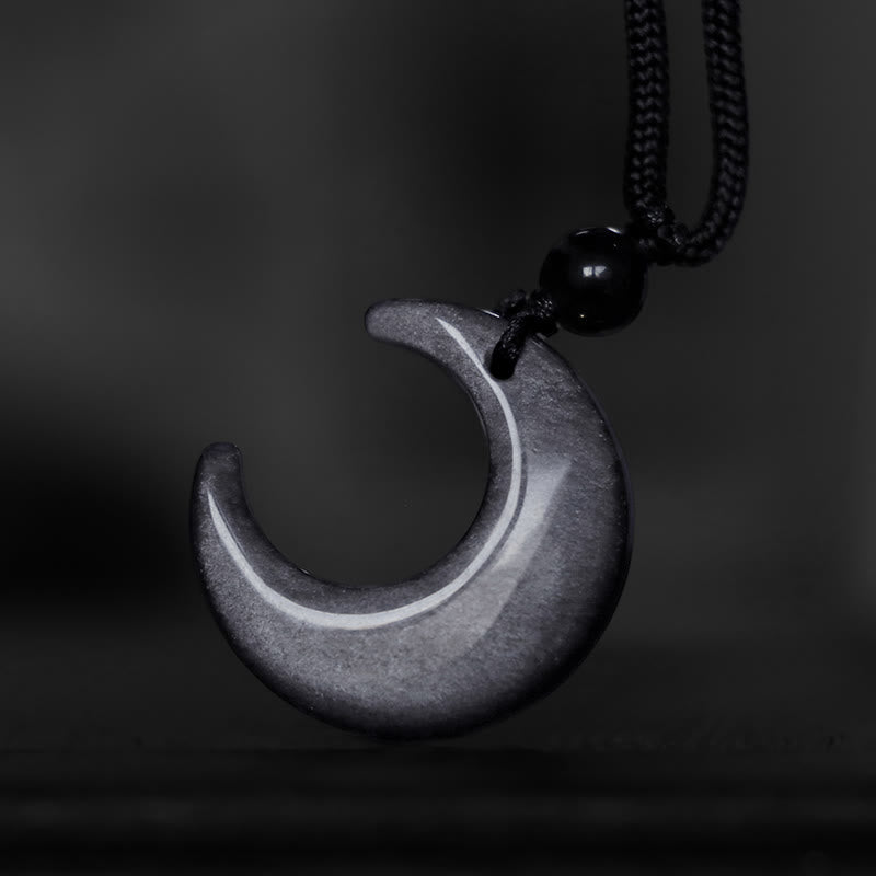 KarmaRipple's Authentic Silver Sheen Obsidian Selenite Gemstone Crescent Moon Yin Yang Pair Protection Pendant Necklace p6