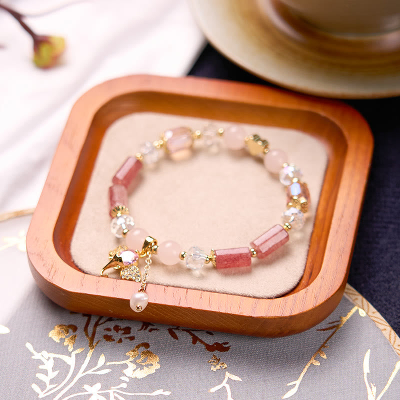 KarmaRipple's Amethyst Green Aventurine Strawberry Quartz Positive Elephant Talisman Bracelet p13