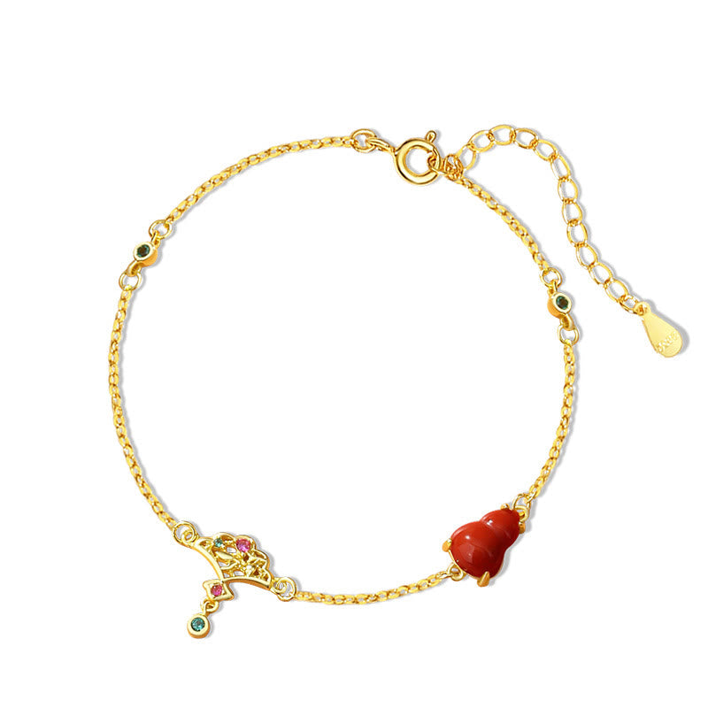 KarmaRipple's 925 Sterling Silver Red Agate Gourd Auspicious Clouds Confidence Bracelet Pendant Necklace Earrings Set p3