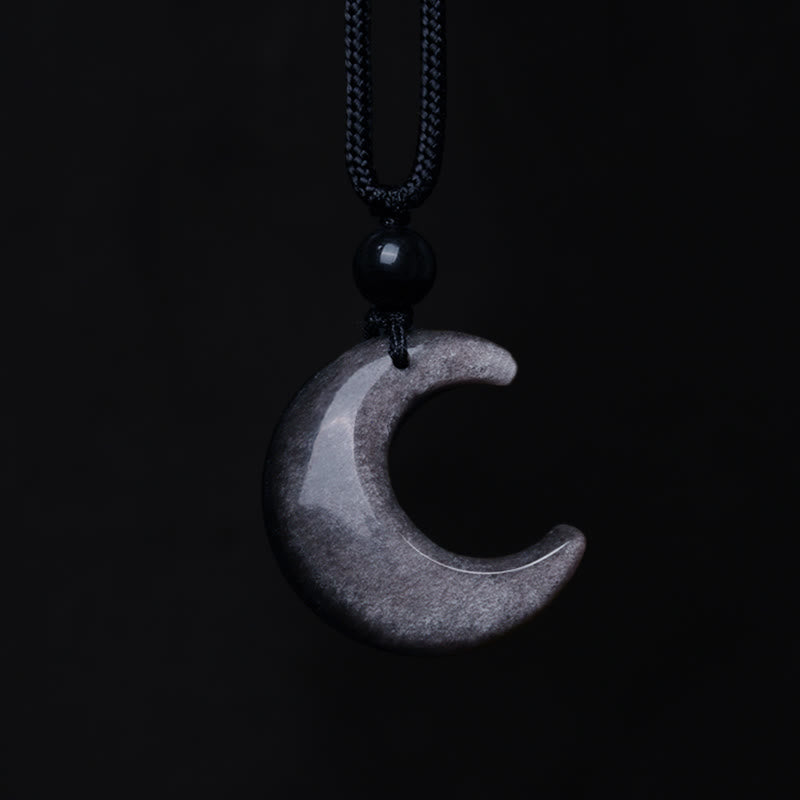 KarmaRipple's Authentic Silver Sheen Obsidian Selenite Gemstone Crescent Moon Yin Yang Pair Protection Pendant Necklace p3